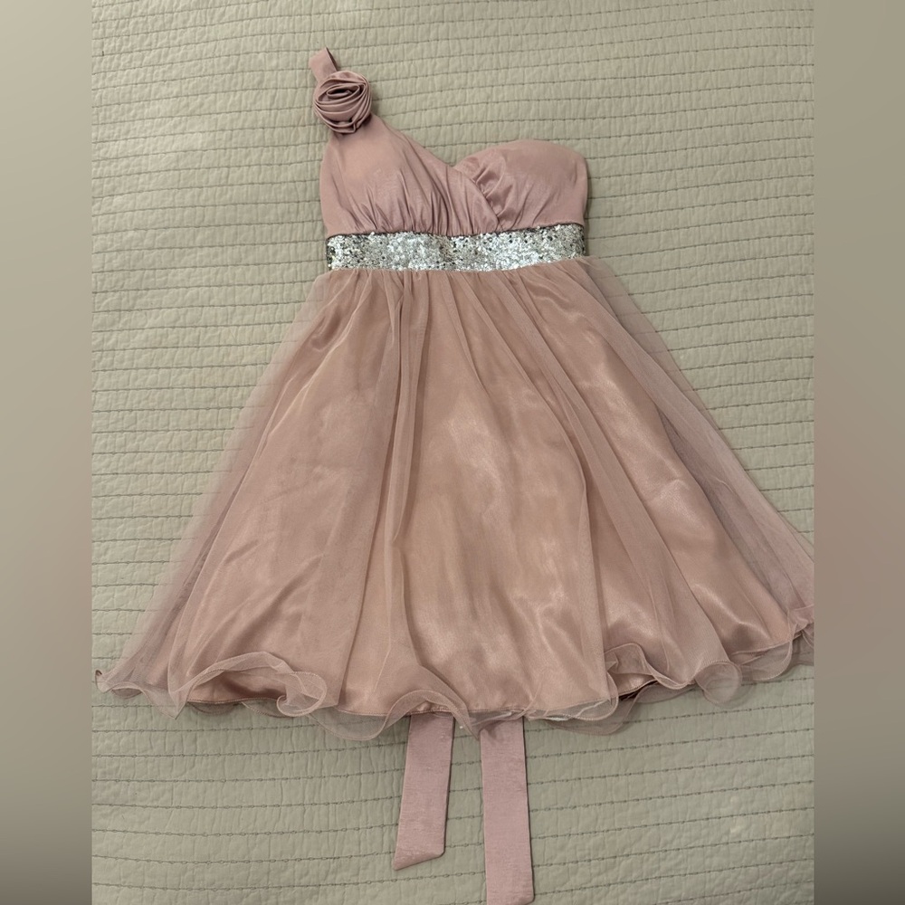 Jodi Kristopher Dusty Rose Formal Dress with Silver Sequin Waist